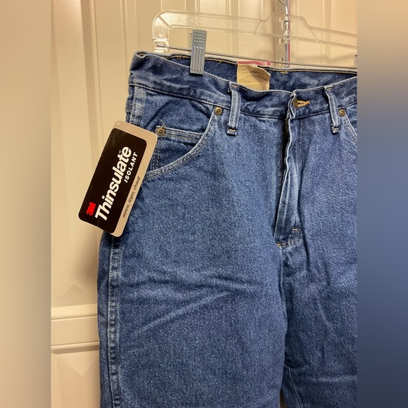 Wrangler Rugged Wear Blue Jeans Thermal Line Straight Mens 32/32 Fleece Lining - Picture 2 of 4